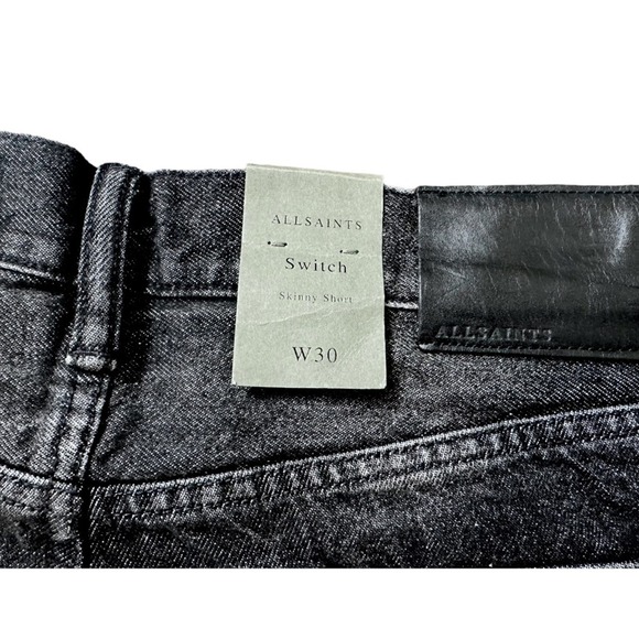 All Saints Men Switch Black Denim Shorts Button Fly Frayed Hem Multiple Size NWT - Picture 3 of 6